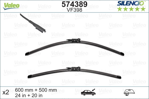 Set stergatoare parbriz VALEO SILENCIO FLAT BLADE 574389, lungime 500 mm, 600 mm, lama stergator lata