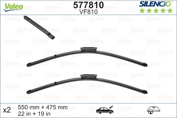 Set stergatoare parbriz VALEO SILENCIO FLAT BLADE 577810, lungime 550 mm, 475 mm, lama stergator lata