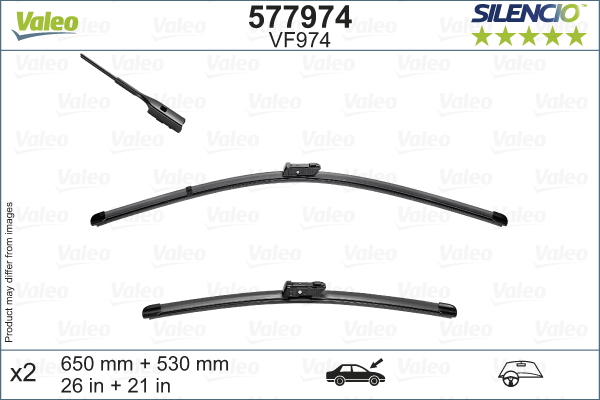 Set stergatoare parbriz VALEO 577974, lungime 650 mm, 530 mm, lama stergator lata