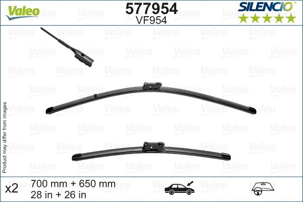 Set stergatoare parbriz VALEO SILENCIO FLAT BLADE 577954, lungime 650 mm, 700 mm, lama stergator lata