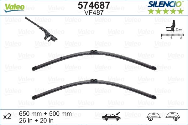 Set stergatoare parbriz VALEO SILENCIO FLAT BLADE 574687, lungime 500 mm, 650 mm, lama stergator lata