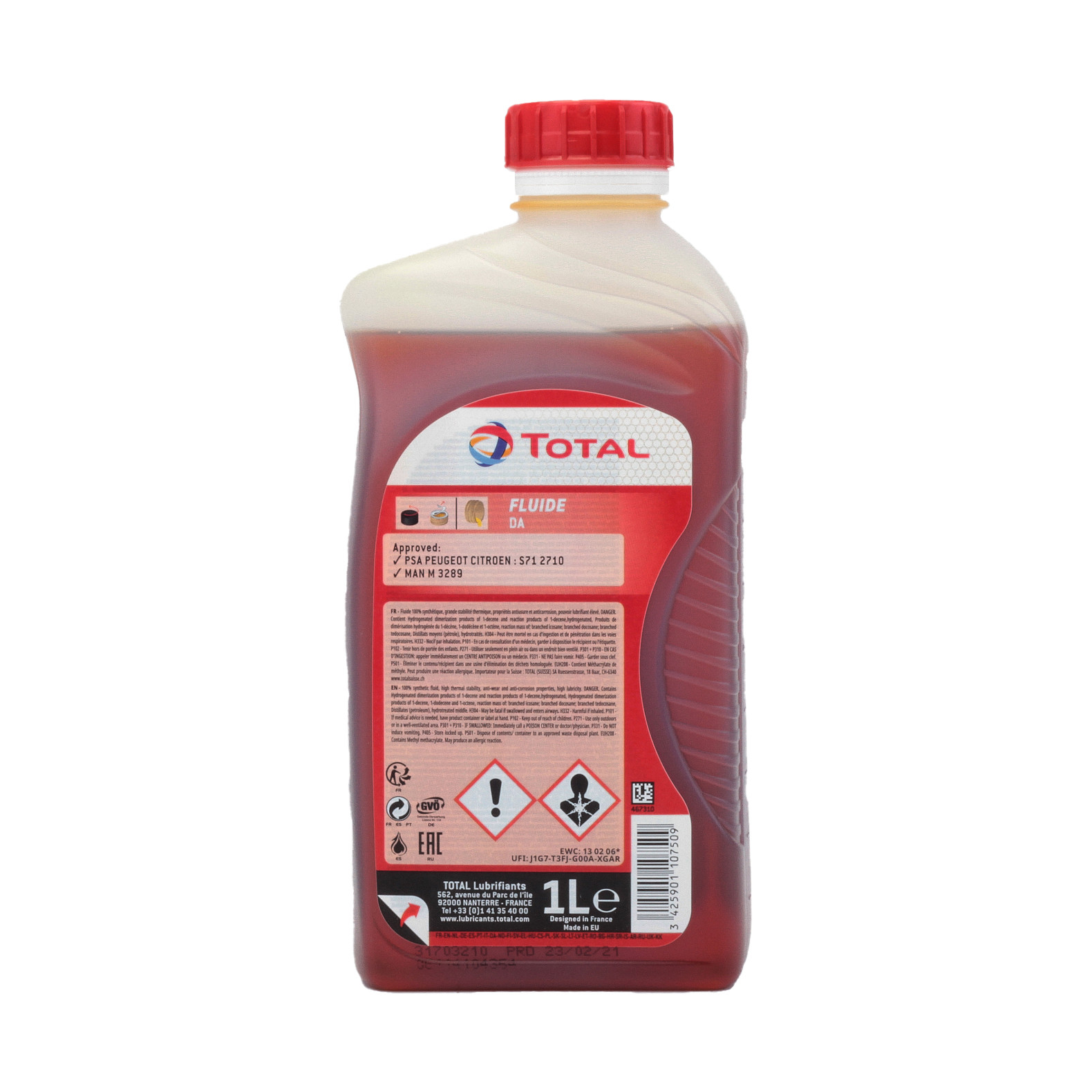 Ulei hidraulic special TOTAL Fluide DA 213756, volum 1 litru, sintetic, culoare portocaliu, pentru sistem servodirectie electronic / electrohidraulic