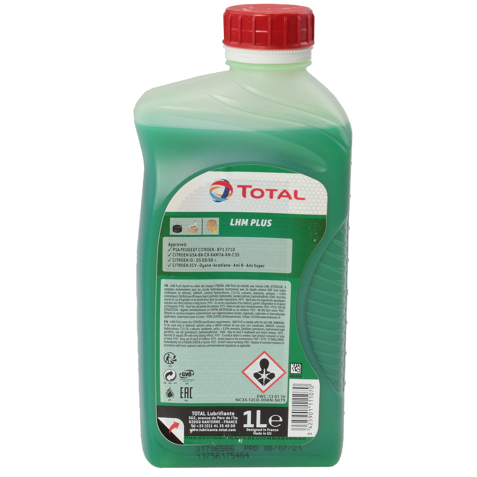 Ulei hidraulic special TOTAL FLUIDE LHM PLUS 214174, volum 1 litru, mineral, culoare verde, pentru sistem suspensie hidropneumatic