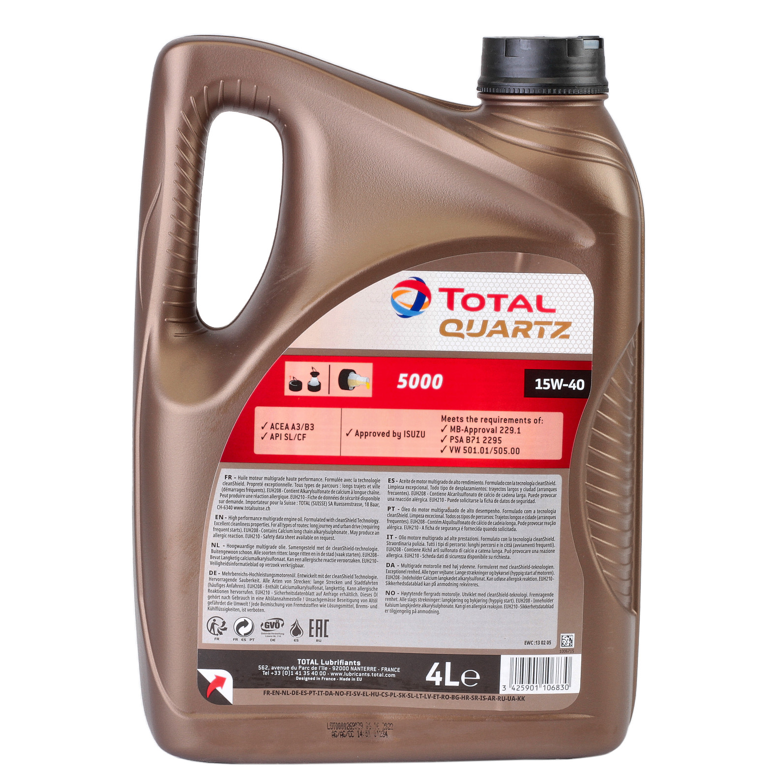 Ulei motor TOTAL Quartz 5000 15W40 216566, volum 4 litri, sintetic
