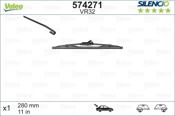 Lamela stergator spate VALEO SILENCIO REAR 574271, lungime 280 mm, standard
