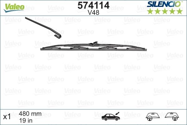 Lamela stergator parbriz VALEO SILENCIO CONVENTIONAL SINGLE 574114, lungime 480 mm