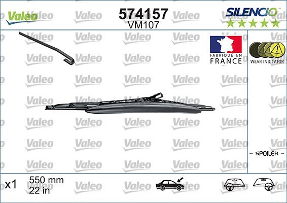 Lamela stergator parbriz VALEO SILENCIO CONVENTIONAL SINGLE 574157, lungime 550 mm, cu spoiler, standard