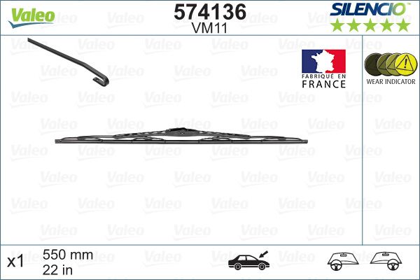 Lamela stergator parbriz VALEO SILENCIO 574136, lungime 550 mm, standard, stergator arcuit