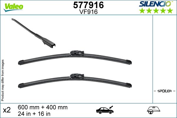 Set stergatoare parbriz VALEO SILENCIO FLAT BLADE SET 577916, lungime 600 mm, 400 mm, lama stergator lata