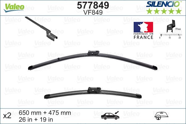 Set stergatoare parbriz VALEO SILENCIO X.TRM FLAT BLADE SET 577849, lungime 650 mm, 475 mm, fara carcasa, cu spoiler