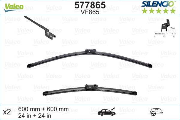 Set stergatoare parbriz VALEO SILENCIO X.TRM 577865, lungime 600 mm, fara carcasa, cu spoiler