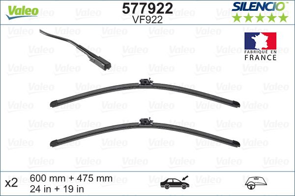 Set stergatoare parbriz VALEO SILENCIO X.TRM FLAT BLADE SET 577922, lungime 600 mm, 475 mm, cu spoiler