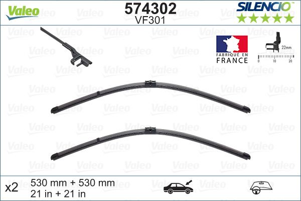 Set stergatoare parbriz VALEO SILENCIO X.TRM FLAT BLADE SET 574302, lungime 530 mm, fara carcasa, cu spoiler