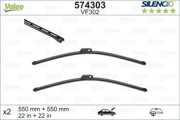 Set stergatoare parbriz VALEO SILENCIO X.TRM FLAT BLADE SET 574303, lungime 550 mm, fara carcasa, cu spoiler