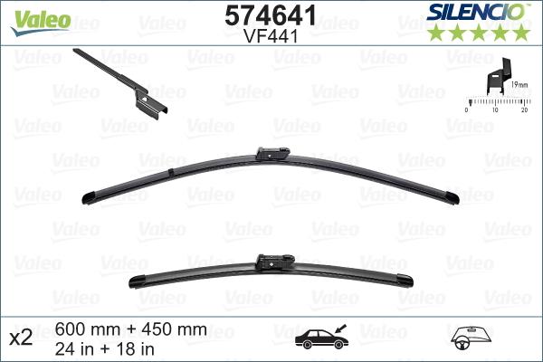 Set stergatoare parbriz VALEO SILENCIO X.TRM FLAT BLADE SET 574641, lungime 600 mm, 450 mm, fara carcasa, cu spoiler