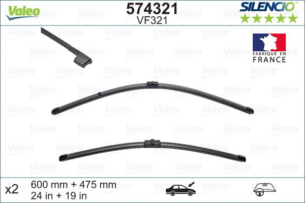 Set stergatoare parbriz VALEO SILENCIO X.TRM FLAT BLADE SET 574321, lungime 600 mm, 475 mm, fara carcasa, cu spoiler