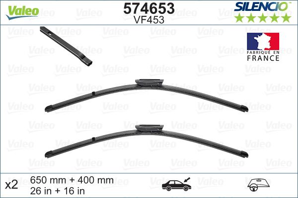 Set stergatoare parbriz VALEO SILENCIO X.TRM FLAT BLADE SET 574653, lungime 650 mm, 400 mm, fara carcasa, cu spoiler