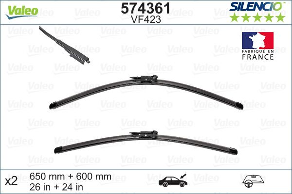 Set stergatoare parbriz VALEO SILENCIO X.TRM FLAT BLADE SET 574361, lungime 650 mm, 600 mm, fara carcasa, cu spoiler