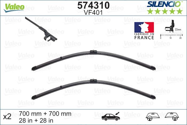 Set stergatoare parbriz VALEO SILENCIO X.TRM FLAT BLADE SET 574310, lungime 700 mm, fara carcasa, cu spoiler