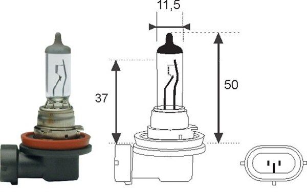 Bec auto pentru far faza lunga MAGNETI MARELLI 002547100000, H8, tensiune 12V, putere 35W, PGJ-19-1