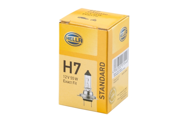 Bec auto pentru far faza lunga HELLA STANDARD 8GH 007 157-121, tip H7, tensiune 12V, putere 55W, PX26D, 3300K, halogen