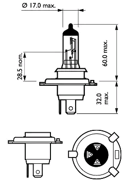 Set 2 becuri far faza lunga PHILIPS LongerLife 12342ELC2, H4, 12V, 60/55W, P43t-38, halogen