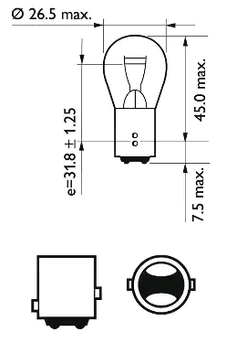 Set 2 becuri semnalizator PHILIPS VisionPlus 12499VPB2, 12V, 21/5W, lampa sferica, P21/5W, BAY15d