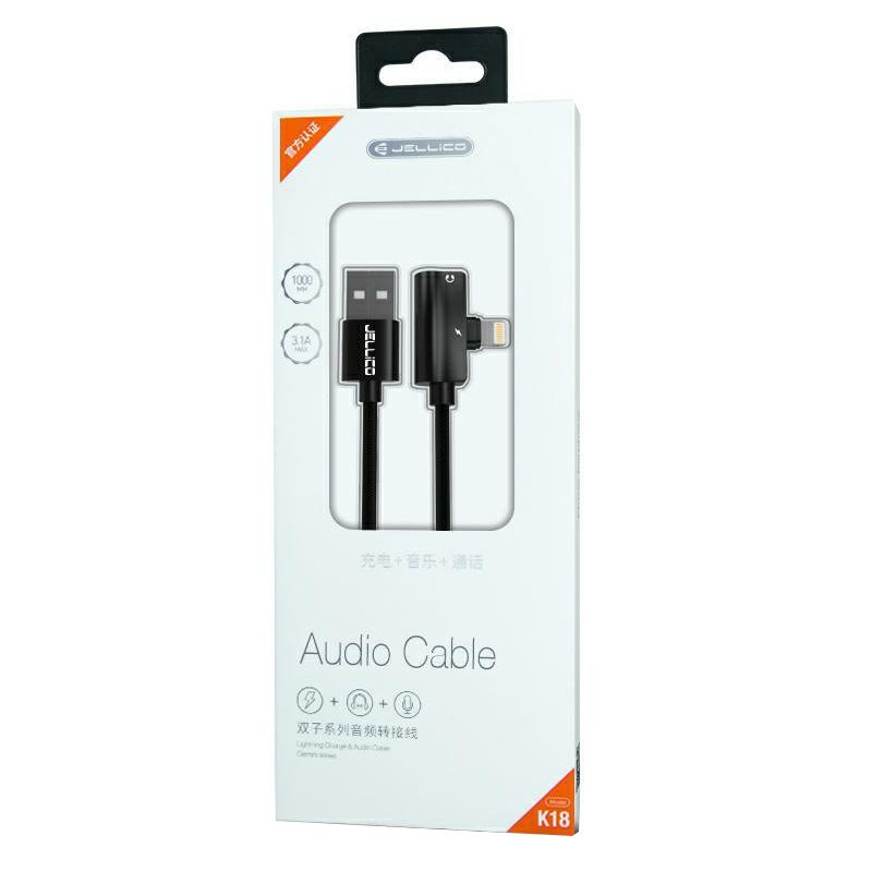 Adaptor tip cablu USB JELLICO K18 Black POK012651, 3.1 A, 1 m, audio si incarcare