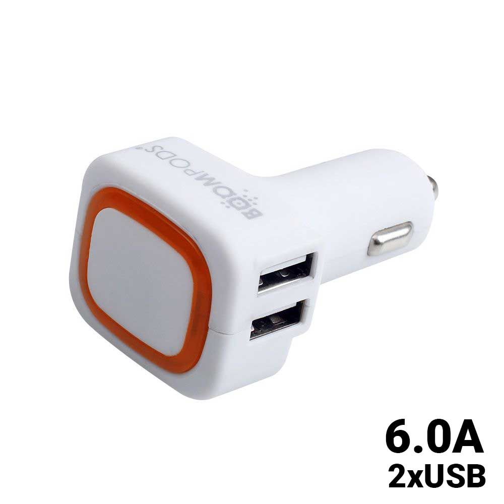 Incarcator auto BOOMPODS CC6WHT, 4 x USB, led indicator, incarcare rapida, alb