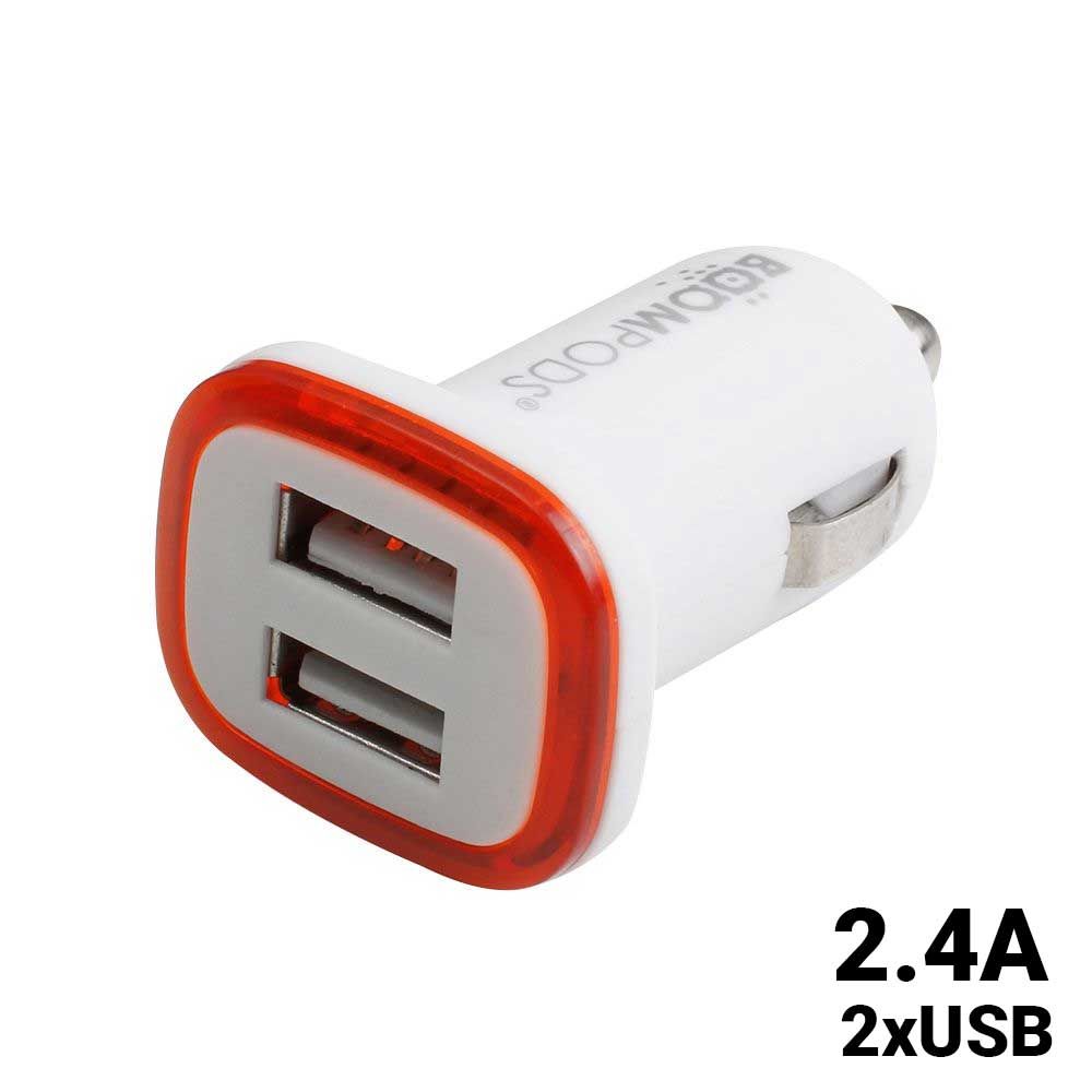 Incarcator auto mini BOOMPODS CC2WHT, 2.4 A, dual USB, led indicator, incarcare rapida, alb