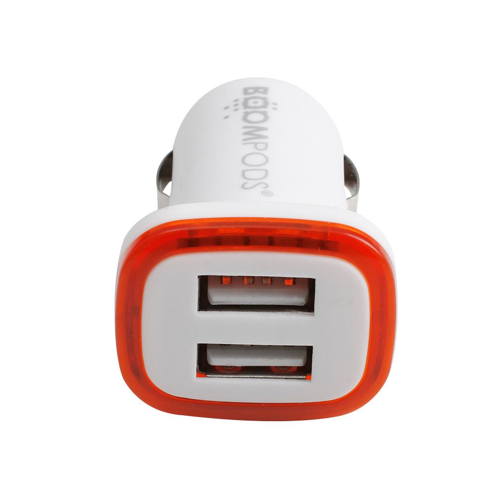Incarcator auto mini BOOMPODS CC2WHT, 2.4 A, dual USB, led indicator, incarcare rapida, alb