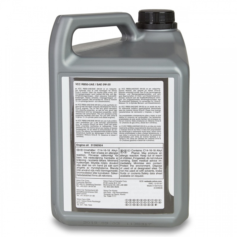 Ulei motor VOLVO VCC-RBS0-2AE 0W20 31392924, volum 4 litri, sintetic, pentru motoare diesel/benzina