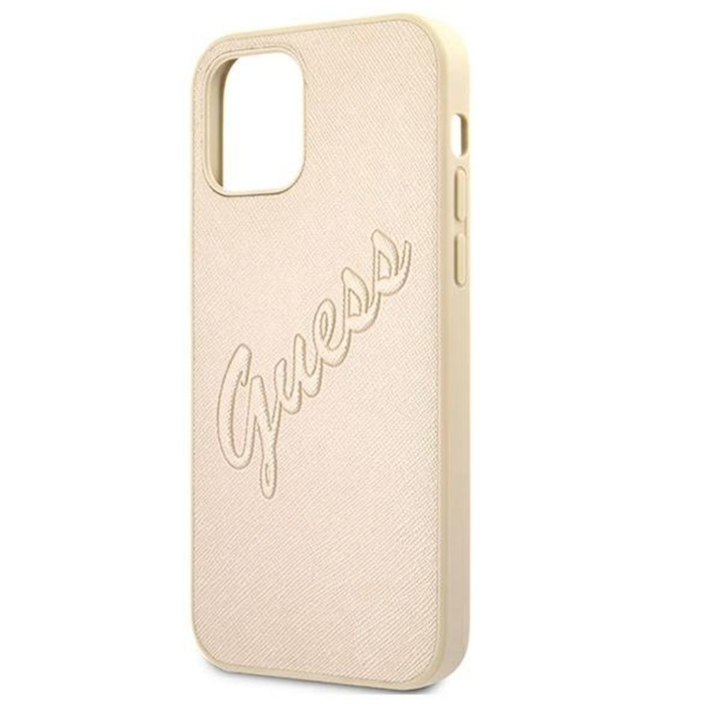 Carcasa iPhone 12 Pro Max GUESS Saffiano Vintage Script GUHCP12LRSAVSLG, auriu