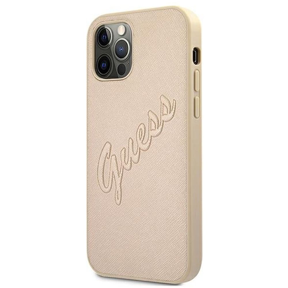 Carcasa iPhone 12 Pro Max GUESS Saffiano Vintage Script GUHCP12LRSAVSLG, auriu