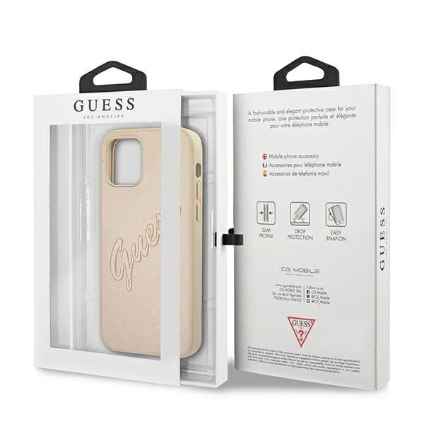 Carcasa iPhone 12 Pro Max GUESS Saffiano Vintage Script GUHCP12LRSAVSLG, auriu