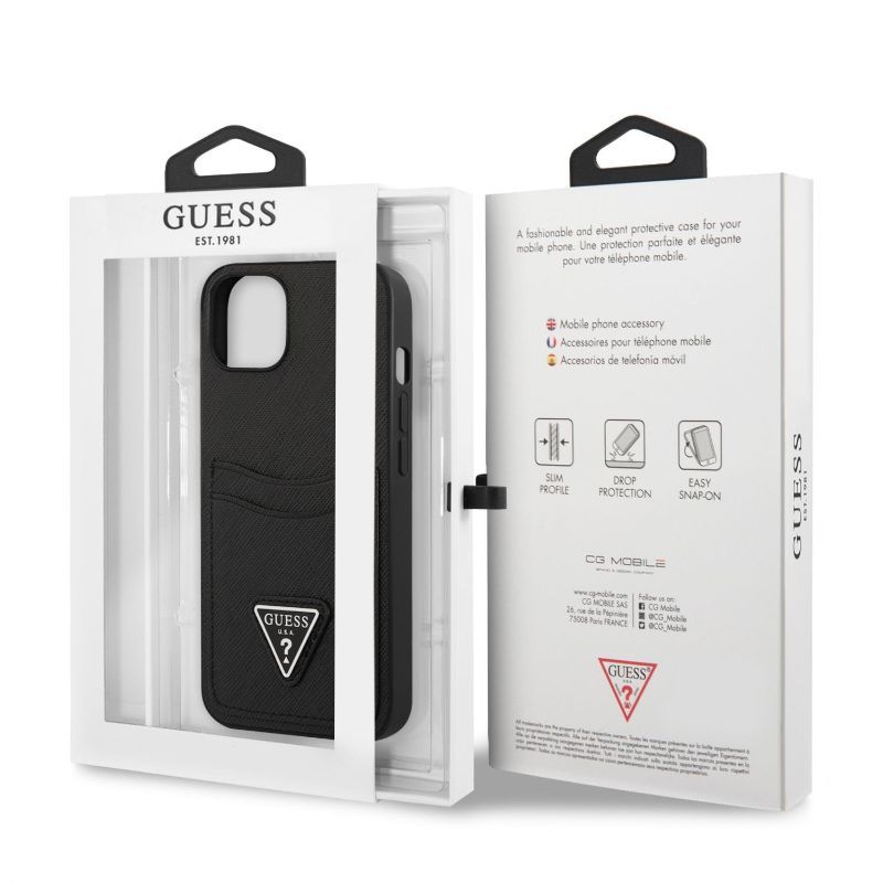 Husa iPhone 13 GUESS Saffiano Double Card GHSDCIXIIIN, negru
