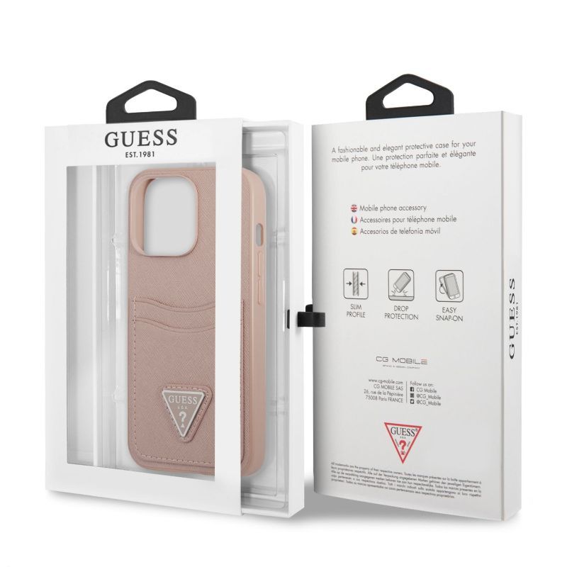 Husa iPhone 13 Pro GUESS Saffiano Double Card GHSDCIXIIIPR, roz