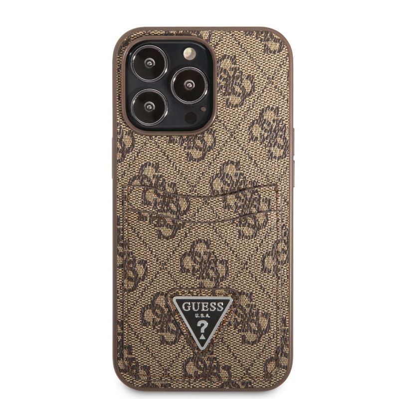 Husa iPhone 13 Pro GUESS Saffiano Double Card GH4GSDCIXIIIPM, maro