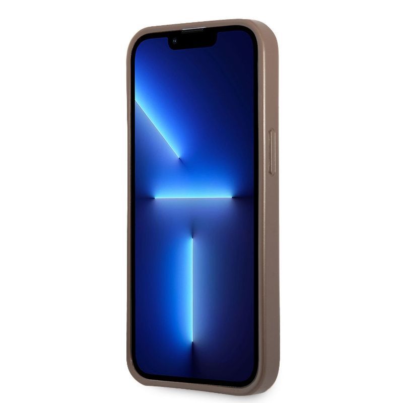 Husa iPhone 13 Pro GUESS Saffiano Double Card GH4GSDCIXIIIPM, maro