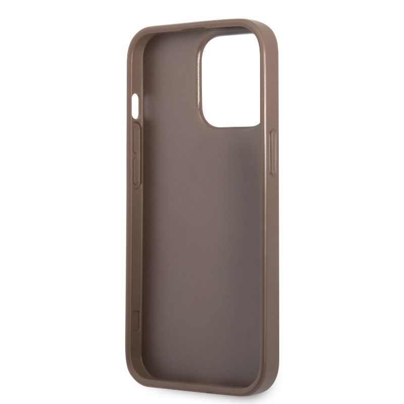 Husa iPhone 13 Pro GUESS Saffiano Double Card GH4GSDCIXIIIPM, maro