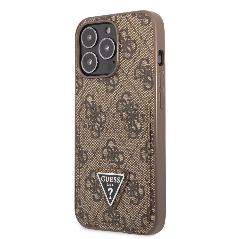 Husa iPhone 13 Pro GUESS Saffiano Double Card GH4GSDCIXIIIPM, maro