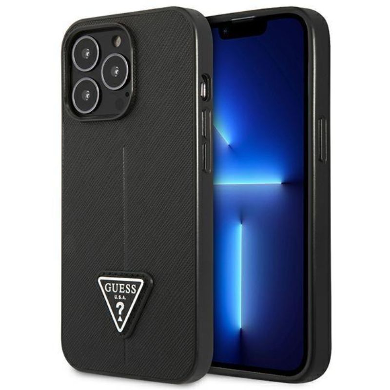 Husa iPhone 13 Pro GUESS PU Saffiano Triangle GHPSTIXIIIPN, negru