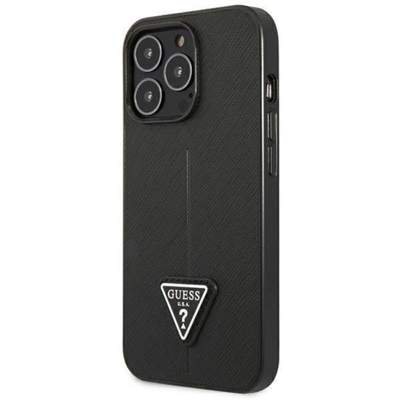 Husa iPhone 13 Pro GUESS PU Saffiano Triangle GHPSTIXIIIPN, negru