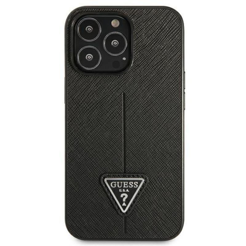 Husa iPhone 13 Pro GUESS PU Saffiano Triangle GHPSTIXIIIPN, negru