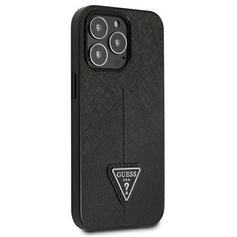 Husa iPhone 13 Pro GUESS PU Saffiano Triangle GHPSTIXIIIPN, negru