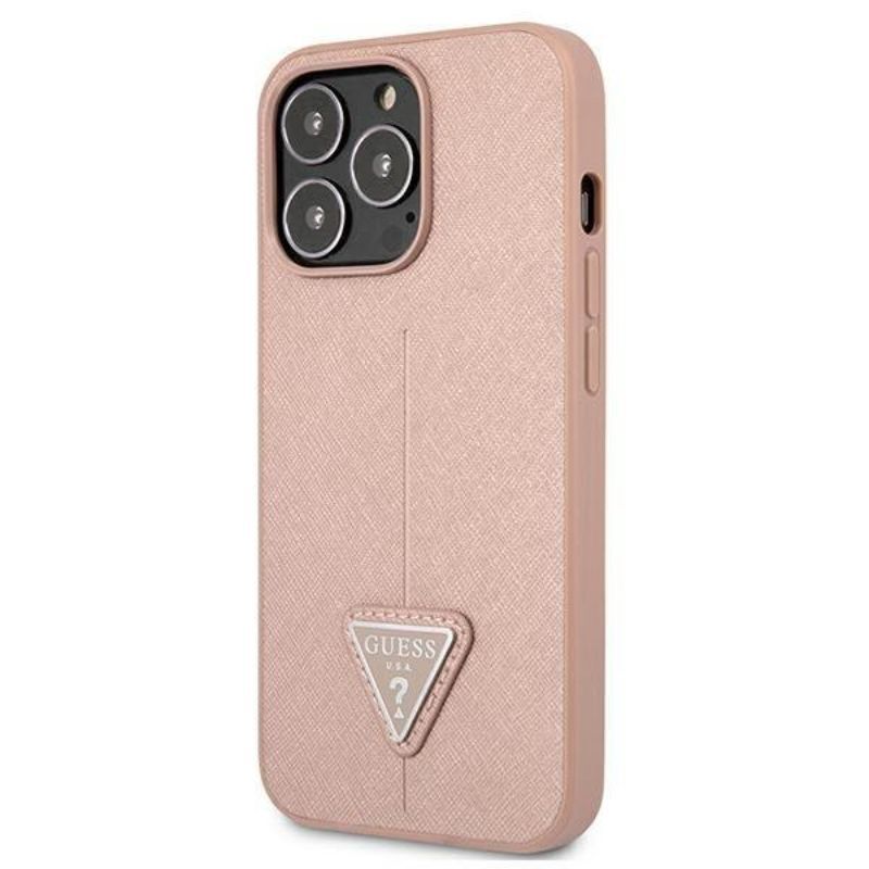 Husa iPhone 13 Pro GUESS PU Saffiano Triangle GHPSTIXIIIPR, roz