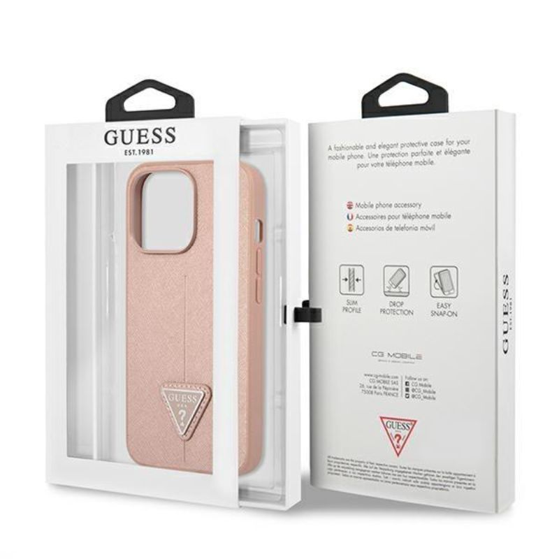 Husa iPhone 13 Pro GUESS PU Saffiano Triangle GHPSTIXIIIPR, roz