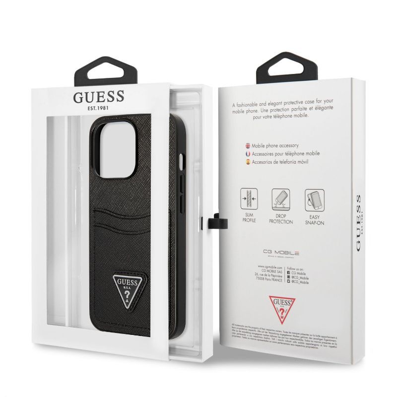Husa iPhone 13 Pro Max GUESS Saffiano Double Card GHSDCIXIIIPMN, negru