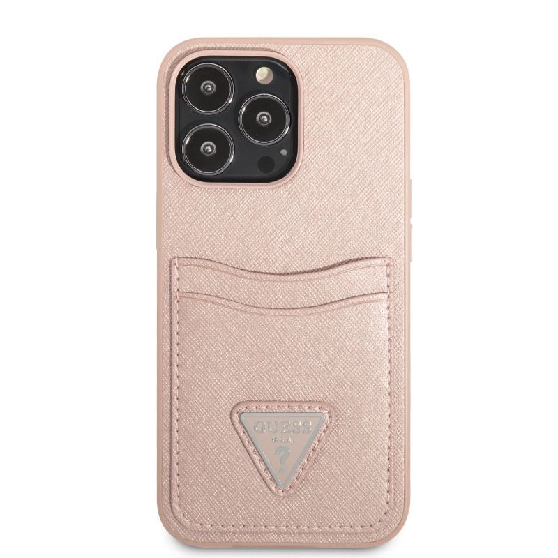 Husa iPhone 13 Pro Max GUESS Saffiano Double Card GHSDCIXIIIPMR, roz