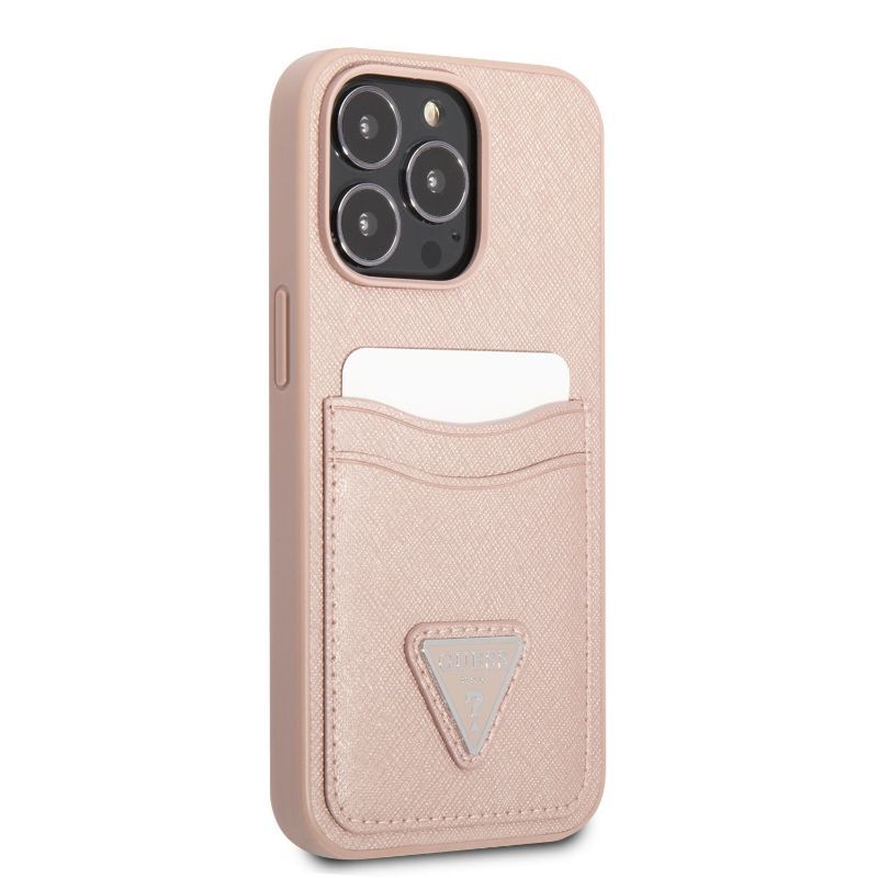 Husa iPhone 13 Pro Max GUESS Saffiano Double Card GHSDCIXIIIPMR, roz